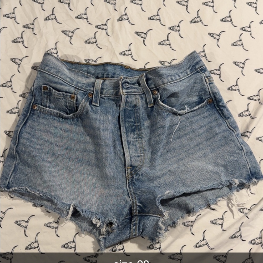 Levi's 501 Light Blue Jean Shorts High-Waisted Frayed Hem